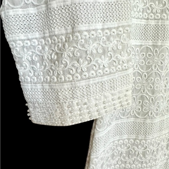 Stretch White Cream Lace and Beaded Long Sleeve Dress - Picture 4 of 7